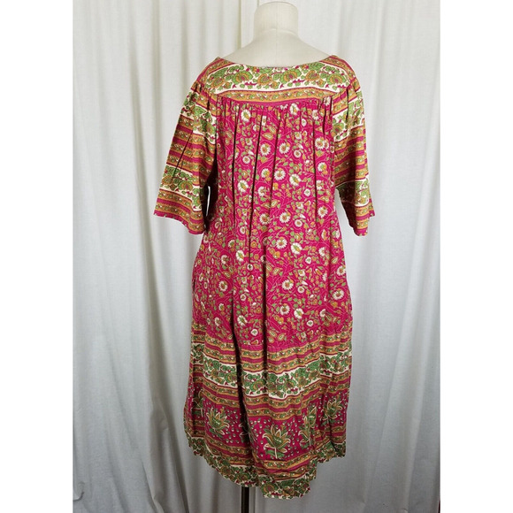 Vintage 70s Kaftan Hawaiian Dress MuuMuu Womens M L VNeck Floral Midi Tiki Luau - Picture 4 of 6